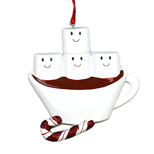 Hot Chocolate with Marshmallows Family Personalized Ornament (Family of 4)