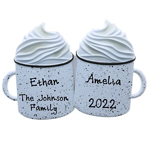 Hot Cocoa with Whipped Cream Personalized Christmas Ornament (Family of 2)
