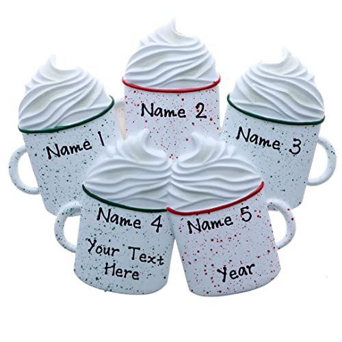 Hot Cocoa with Whipped Cream Personalized Christmas Ornament (Family of 5)