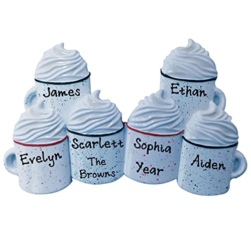 Hot Cocoa with Whipped Cream Personalized Christmas Ornament (Family of 6)