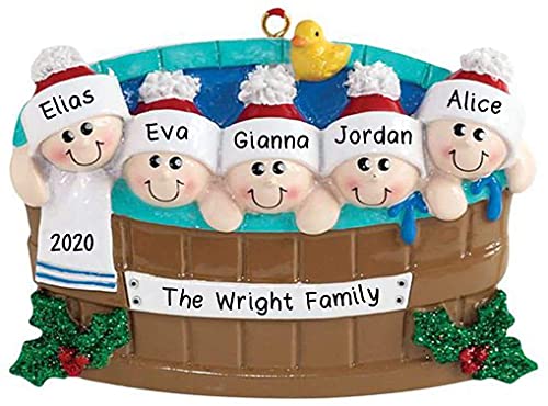 Hot Tub Heaven Family Personalized Ornament (Family of 5)