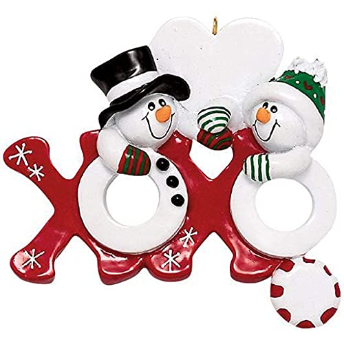 Hugs and Kisses Snowman Couple Personalized Ornament