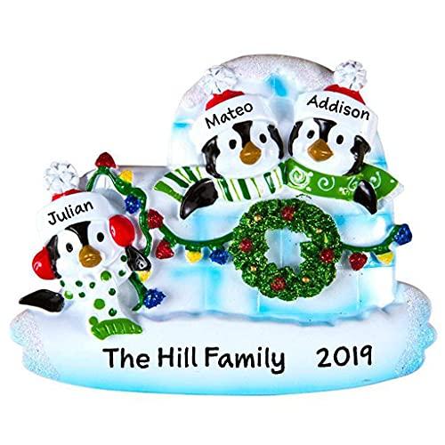 Igloo Penguin Family Personalized Ornament (Family of 3)