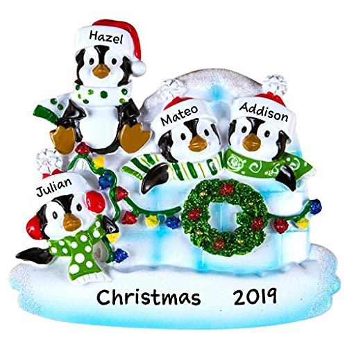 Igloo Penguin Family Personalized Ornament (Family of 4)
