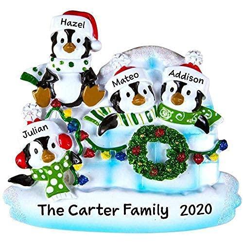 Igloo Penguin Family Personalized Ornament (Family of 4)