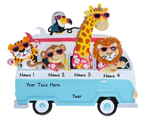 Jungle Family of 4 Personalized Christmas Tree Hanging Ornament