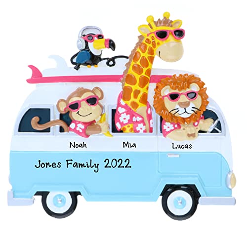 Jungle Personalized Family of 3 Christmas Ornament