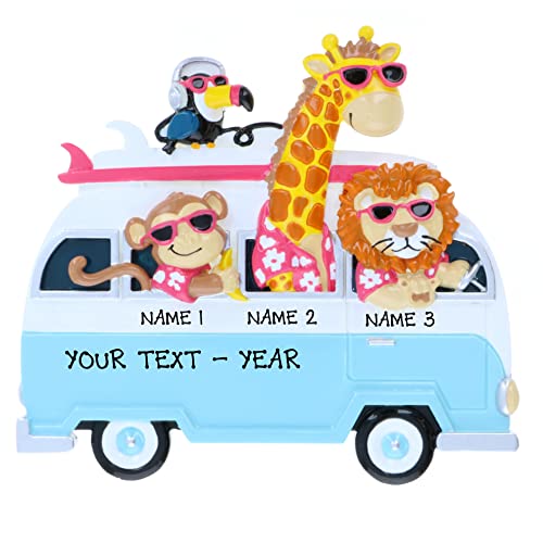 Jungle Personalized Family of 3 Christmas Ornament