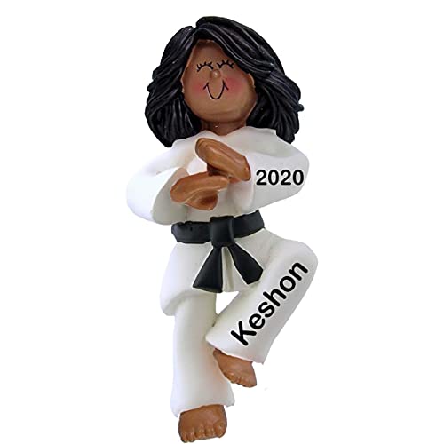 Karate Girl Personalized Ornament (African American Girl)