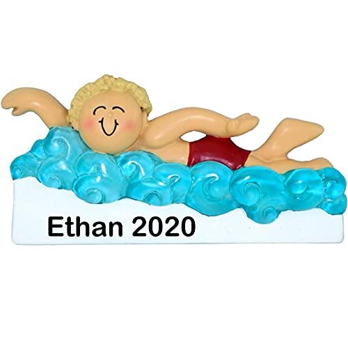 Learning to Swim Boy Personalized Ornament (Male Blonde)
