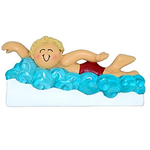 Learning to Swim Boy Personalized Ornament (Male Blonde)