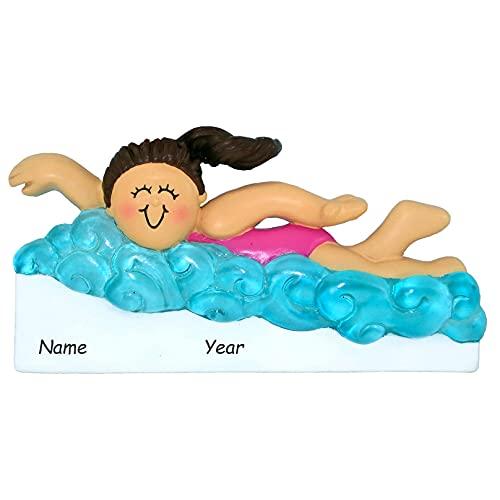 Learning to Swim Girl Personalized Ornament (Female Brunette) Default Title