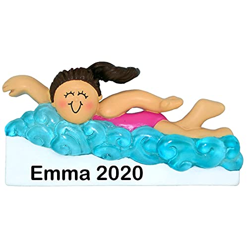 Learning to Swim Girl Personalized Ornament (Female Brunette)