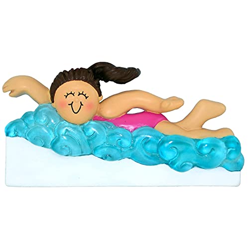 Learning to Swim Girl Personalized Ornament (Female Brunette)