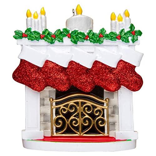 Mantle with Stocking Family Personalized Ornament (Family of 5)