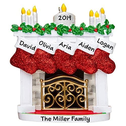 Mantle with Stocking Family Personalized Ornament (Family of 5)