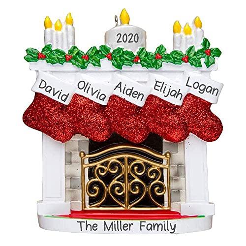 Mantle with Stocking Family Personalized Ornament (Family of 5)