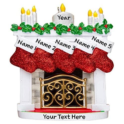 Mantle with Stocking Family Personalized Ornament (Family of 5)
