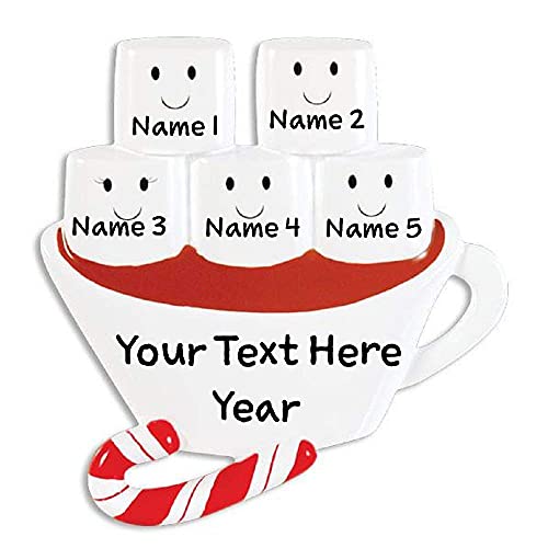 Marshmallow Hot Chocolate Family Personalized Ornament (Family of 5)