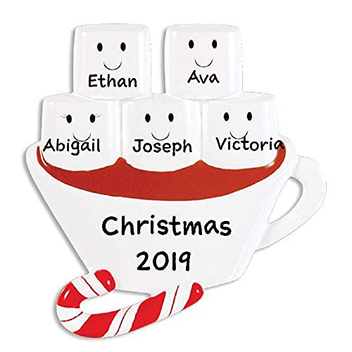 Marshmallow Hot Chocolate Family Personalized Ornament (Family of 5)