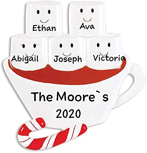Marshmallow Hot Chocolate Family Personalized Ornament (Family of 5)