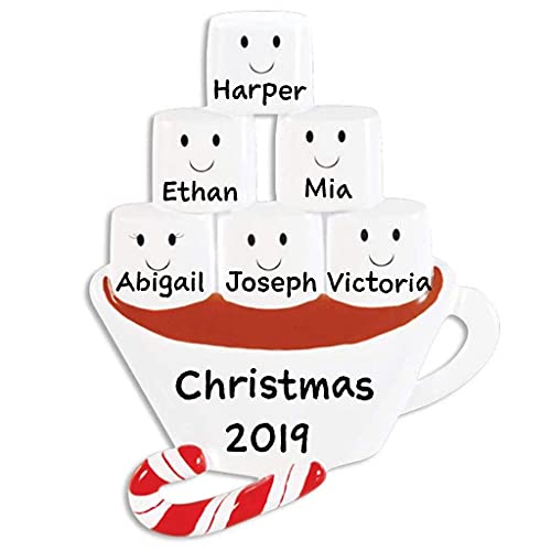 Marshmallow Hot Chocolate Personalized Ornament (Family of 6)