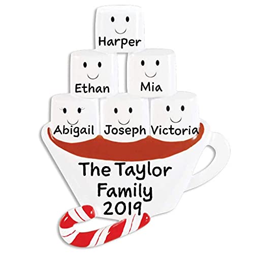 Marshmallow Hot Chocolate Personalized Ornament (Family of 6)