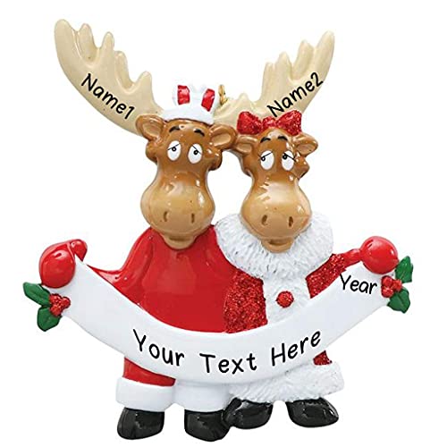 Moose Family in Santa Clothes Personalized Ornament (Family of 2) Default Title