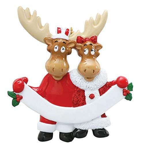 Moose Family in Santa Clothes Personalized Ornament (Family of 2)