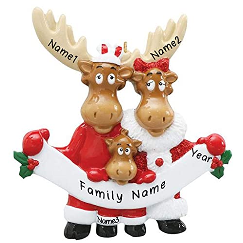 Moose Family in Santa Clothes Personalized Ornament (Family of 3) Default Title