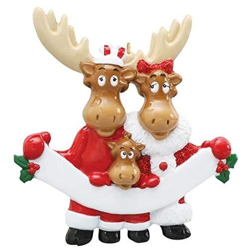 Moose Family in Santa Clothes Personalized Ornament (Family of 3)