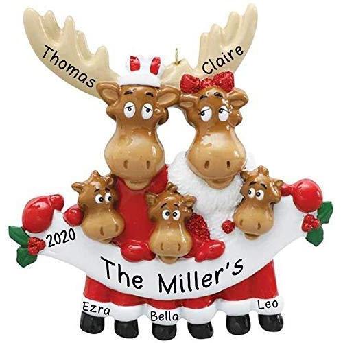 Moose Family in Santa Clothes Personalized Ornament (Family of 5)