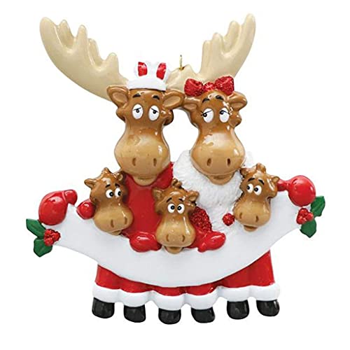 Moose Family in Santa Clothes Personalized Ornament (Family of 5)