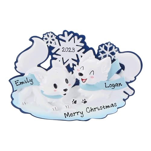 New Arctic Fox Family of 2 Personalized Ornaments