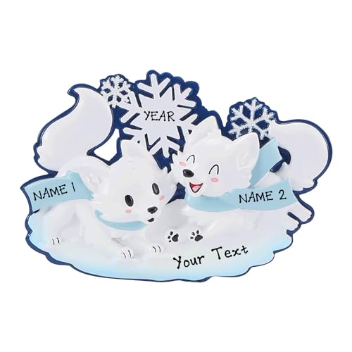 New Arctic Fox Family of 2 Personalized Ornaments