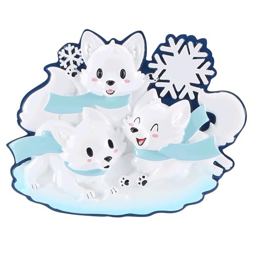 New Arctic Fox Family of 3 Personalized Ornaments