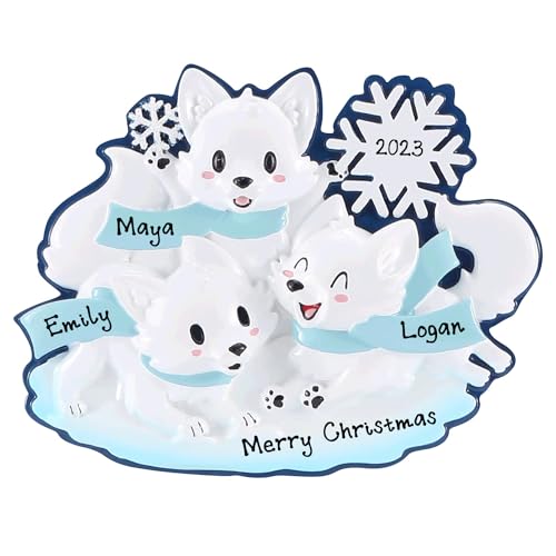 New Arctic Fox Family of 3 Personalized Ornaments