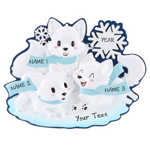 New Arctic Fox Family of 3 Personalized Ornaments