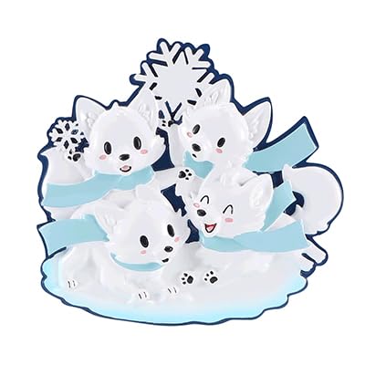 New Arctic Fox Family of 4 Personalized Ornaments