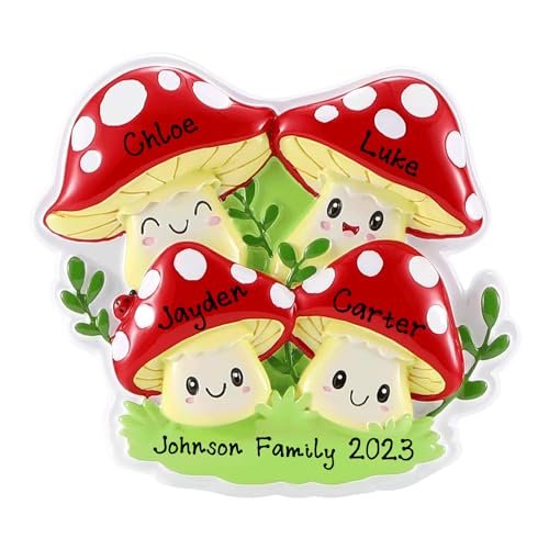 New Lucky Mushroom Family Personalized Ornament (Family of 4)