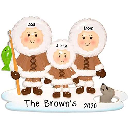 North Pole Eskimo Family Personalized Ornament (Family of 3)