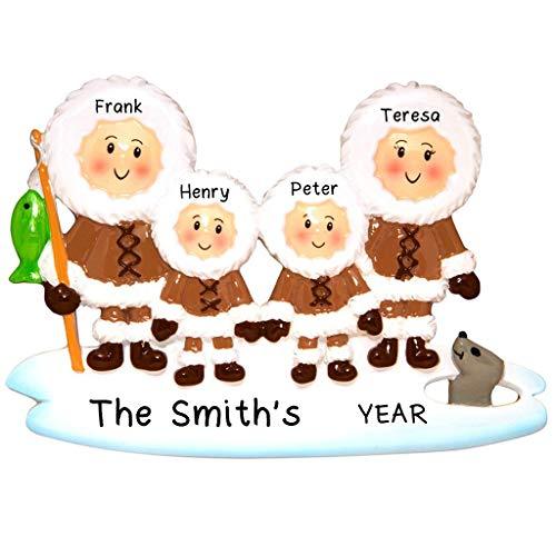 North Pole Eskimo Family Personalized Ornament (Family of 4) Default Title