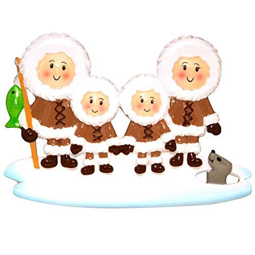 North Pole Eskimo Family Personalized Ornament (Family of 4)