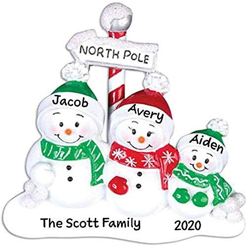 North Pole Snow Family Personalized Ornament (Family of 3)