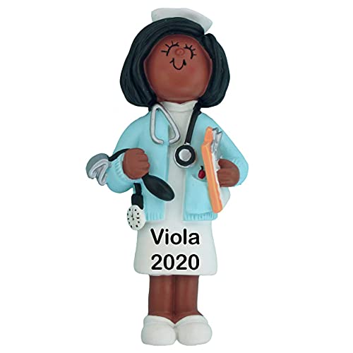 Nurse Girl Personalized Ornament (Female African American)
