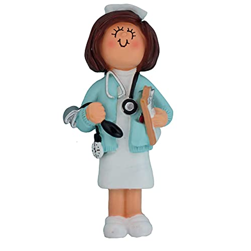Nurse Girl Personalized Ornament (Female Brown Hair) Default Title