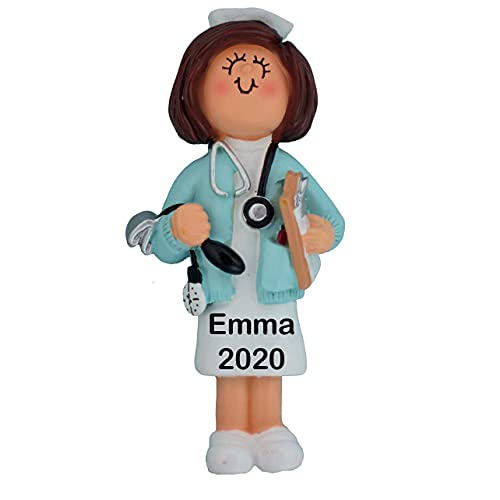 Nurse Girl Personalized Ornament (Female Brown Hair)