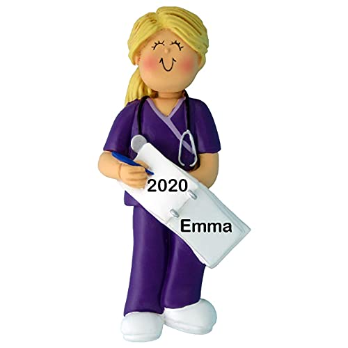 Nurse Girl Personalized Ornament (Scrubs Nurse Blonde)