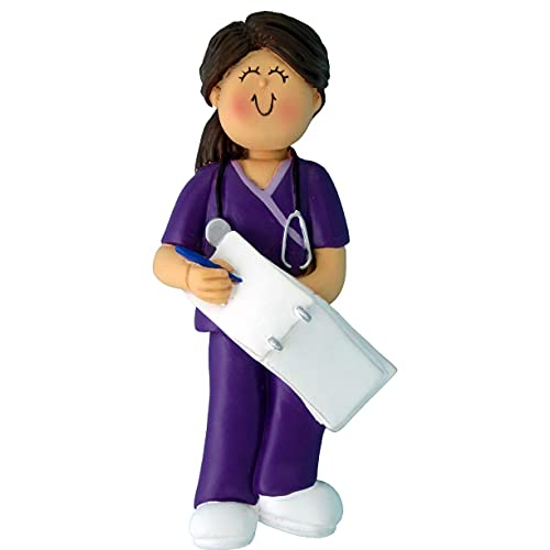 Nurse Girl Personalized Ornament (Scrubs Nurse Brunette) Default Title