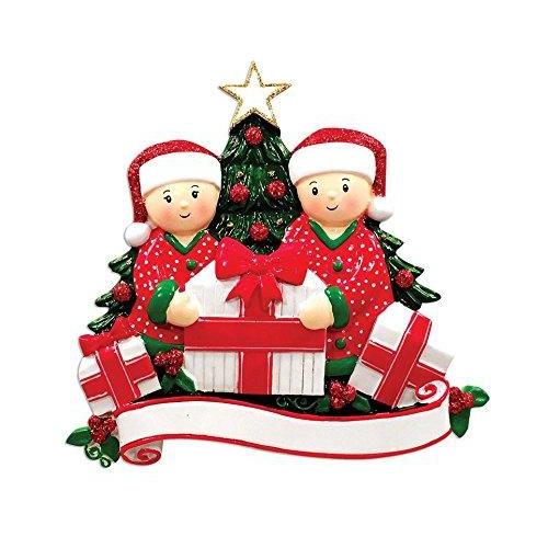 Opening Present Family Pajamas Personalized Ornament (Family of 2)